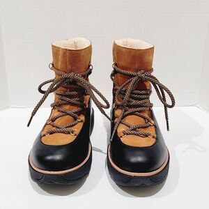 Fitflop Skandi Women Winter Boots Sz 9 Tan Brown Black Faux Fur Suede Ankle Snow